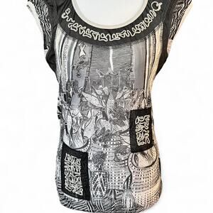 Save The Queen Mesh Top M Made in Italy Abstract Y2K Art Print Sleeveless